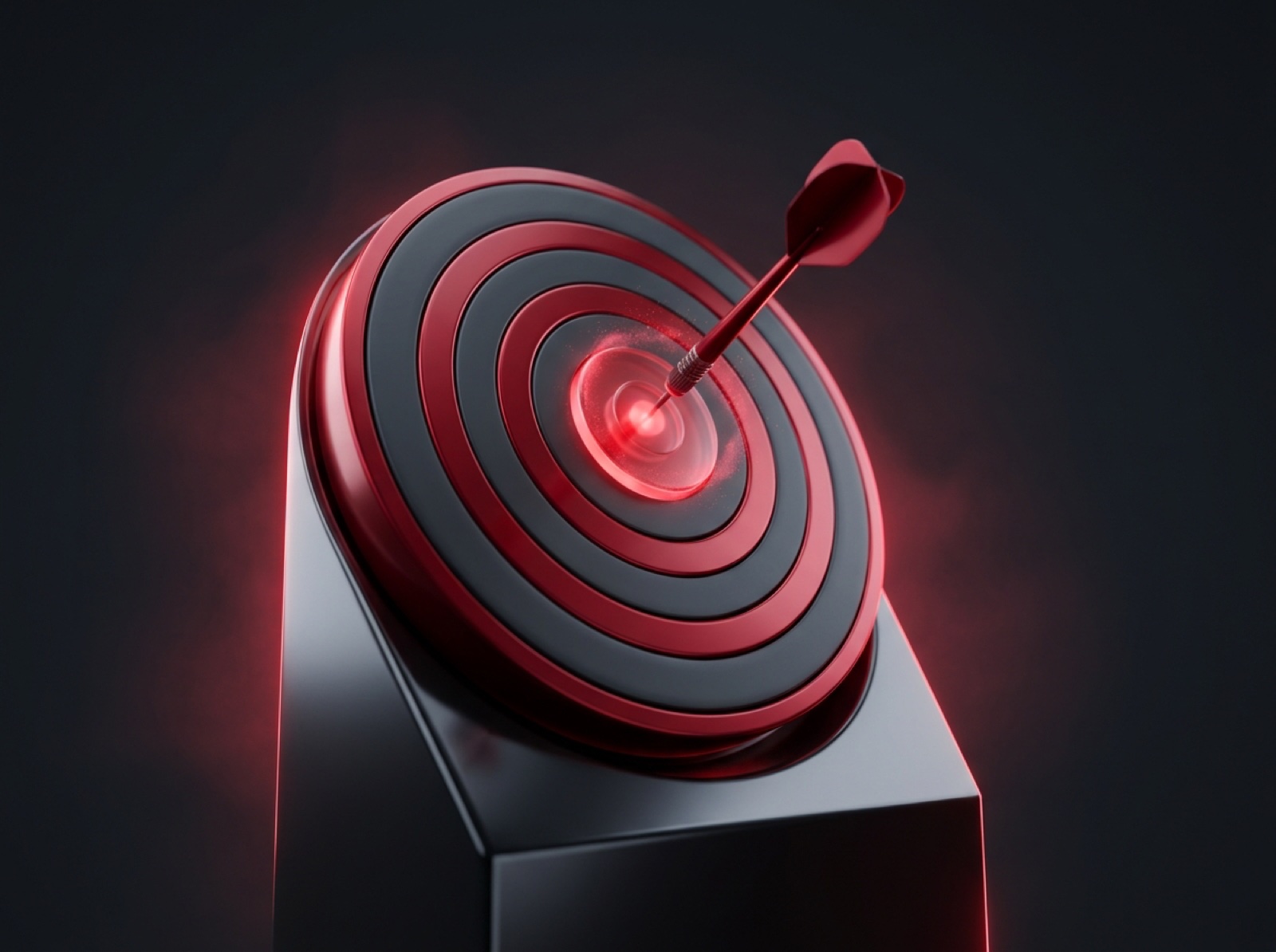 A dart striking the center of a target
